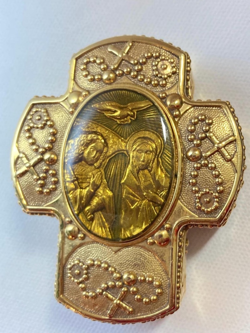 VTG Vatican Library Collection Rosary Box Gold Tone Latin & Eng Ave Maria Inside